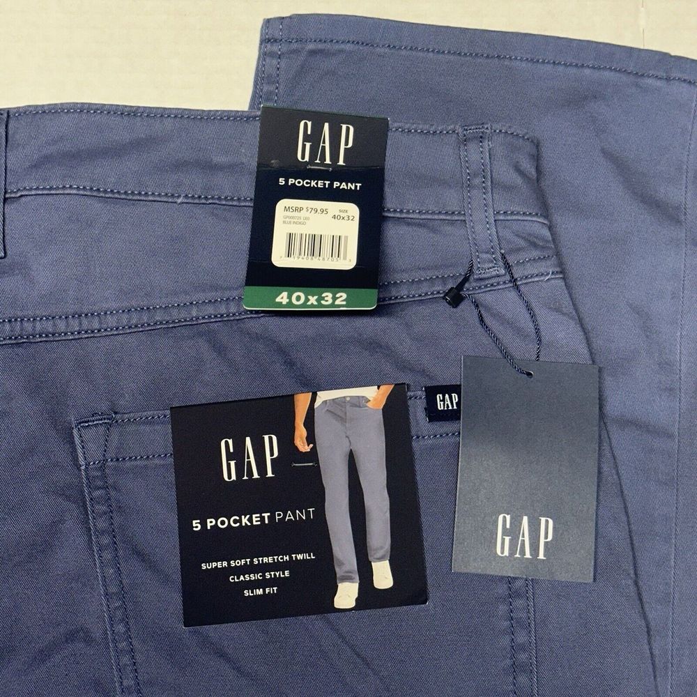 Gap Men's Slim Fit 5 Pocket Pant Size 40x32 Blue Indigo - Picture 3 of 4
